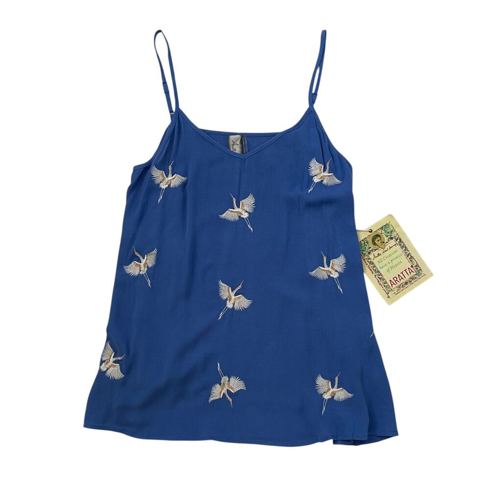 NWT Aratta Story of the Crane Cami - Embroidered Birds - Blue - Size L